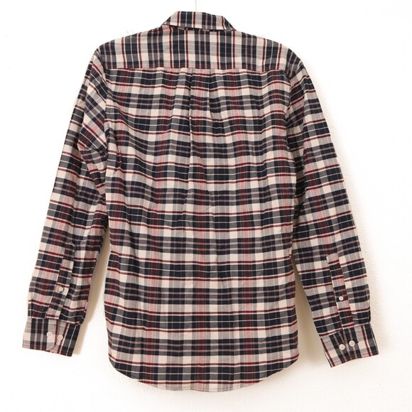 Essentials Mens Slim Fit Oxford Shirt S Long Sleeve Navy White Plaid NEW B8 - Picture 2 of 5